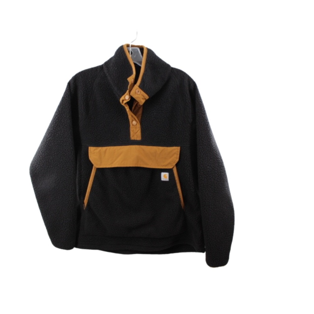 Carhartt Sherpa Fleece Pullover Jacket Womens‎ M Black Snap Pocket Relaxed